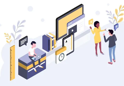 在线教育场景等距矢量概念插图绘画Concept Isometric Illustrations