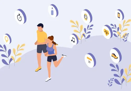 智能锻炼运动跑步场景等距矢量概念插图绘画Concept Isometric Illustrations