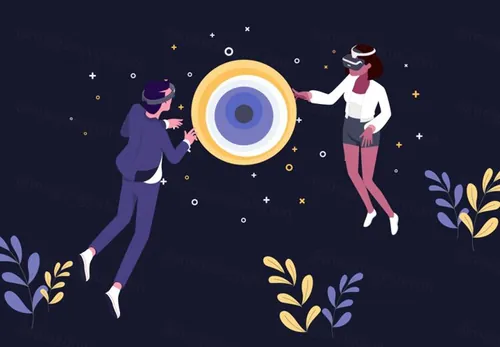 智能VR虚拟现实场景等距矢量概念插图绘画Concept Isometric Illustrations