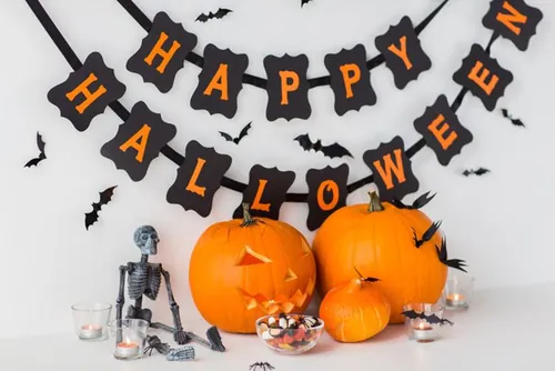 万圣节南瓜骷髅糖果场景欧美简约高清背景素材