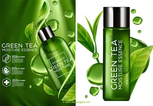 绿茶保湿精华化妆品Ai矢量广告海报Green Tea Moisture Essence