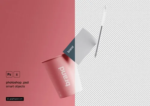 一次性纸杯和名片样机PSD模板 Cup  Business Card Branding Mockup