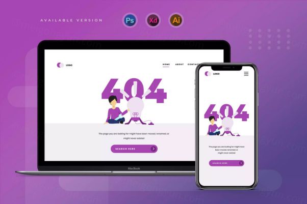 404 not found网站报错页面着陆页设计模板