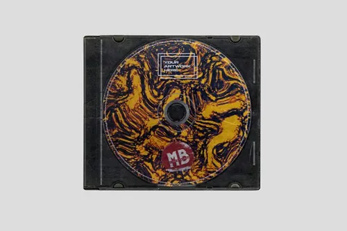 复古做旧设计废旧CD光盘盒光碟音乐封面设计贴图展示样机 MUCHO GRUNGE DISK MOCKUP