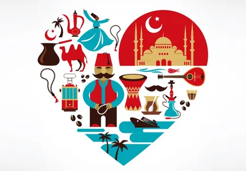 卡通土耳其传统特色元素心形矢量图标插图设计素材Turkey heart