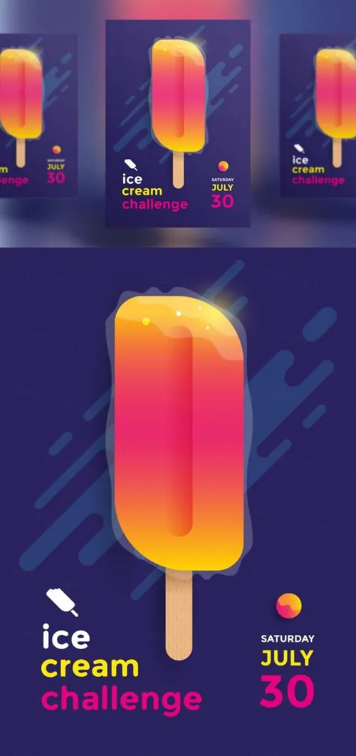 夏日冰淇淋挑战杯海报设计AI矢量模板素材 Ice Cream challenge cup