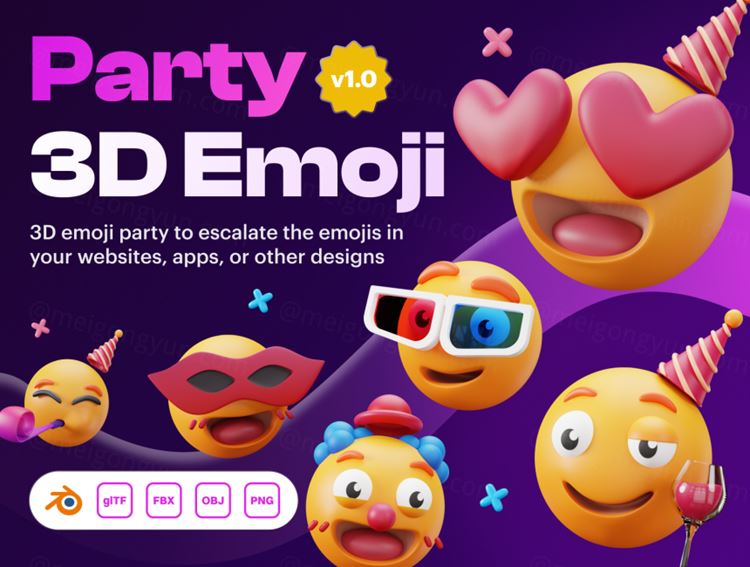 三维渲染新年派对庆典晚会3D插画表情包合辑 Emoty -