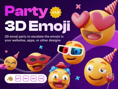 三维渲染新年派对庆典晚会3D插画表情包合辑 Emoty -