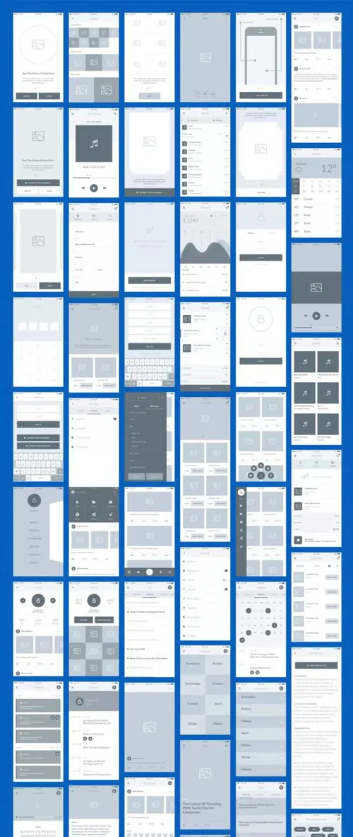 一套完美的APP Ui Kits原型绘制线框图下载[For Ai ,