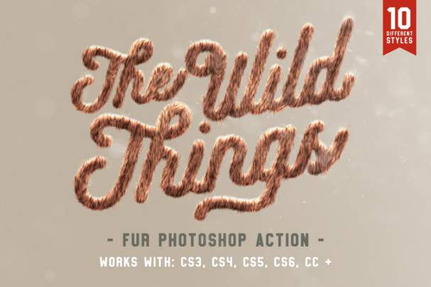3D毛茸茸的卡通字体特效PS动作素材 Realistic Fur Photoshop Actions