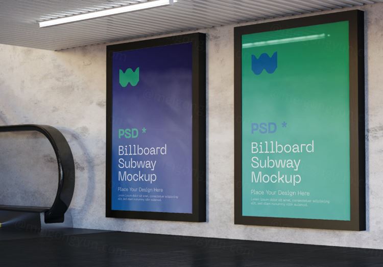 两个垂直地铁广告模型样机（PSD）