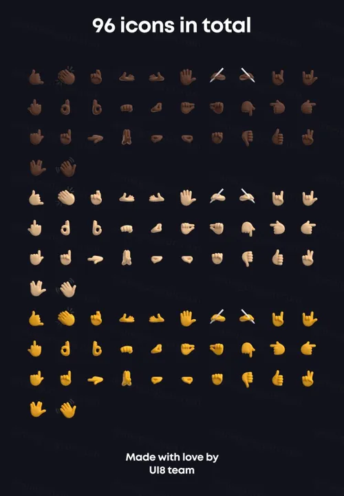 96款iOS苹果Emoji表情风三维手势图标素材 Gestures: