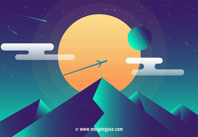 抽象山川月球星空矢量素材Vector Abstract Landscape Illustration