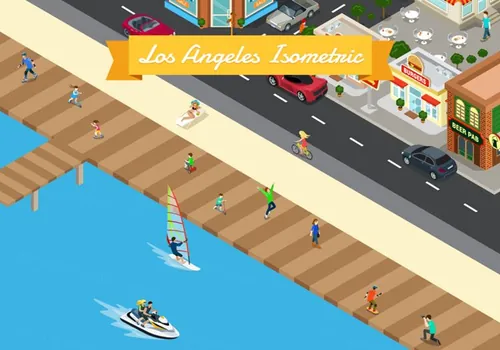 等距等轴洛杉矶城市矢量图IsometricLABackgroundIllustration4.zip