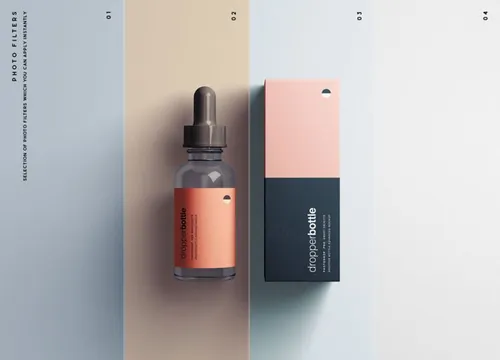 化妆品/药物滴瓶包装外观设计样机模板  Dropper Bottle Package Mockup