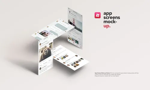 透视屏幕手机应用程序APP展示PSD模板Perspective App Screens Mock-Up