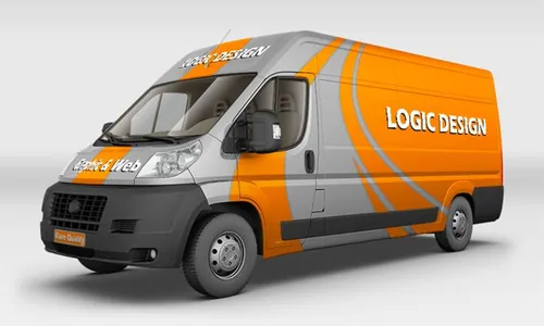 快递货车车身广告贴图模版 Courier Van Mock Up ＃5712741