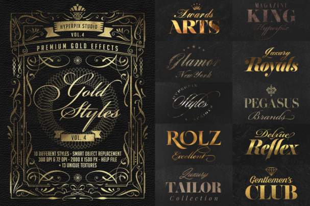 10+豪华的黄金/铂金字体特效PS样式模版 Gold Text Effects