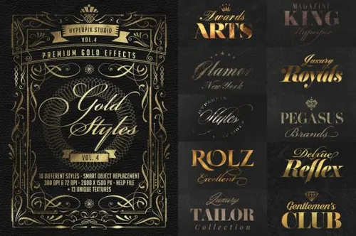 10+豪华的黄金/铂金字体特效PS样式模版 Gold Text Effects