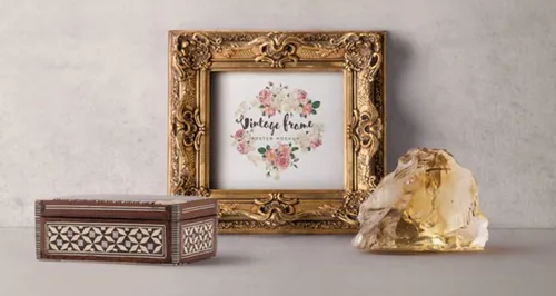 古典金色相框模型PSD贴图模板Vintage Picture Frame Mockup