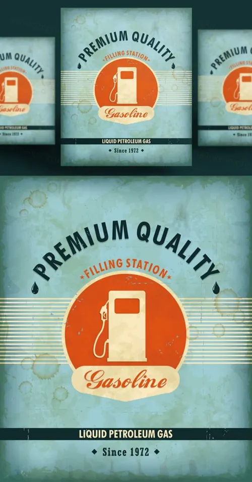 时尚复古汽车加油站老式汽油机油海报矢量设计素材Gas station poster design