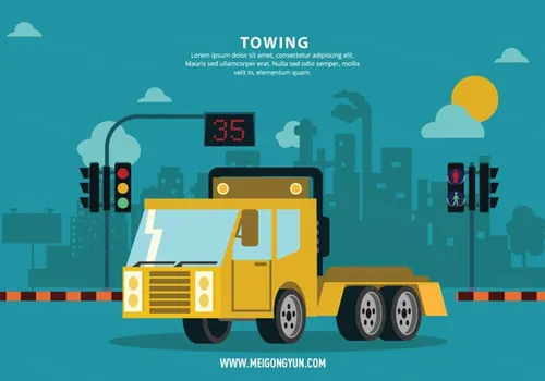 城市拖车路灯矢量图Towing City Mechanic Service Vector Background Illustration