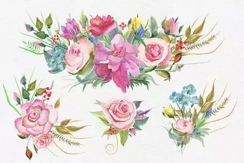 高品质花卉水彩DIY剪贴画  Watercolor DIY