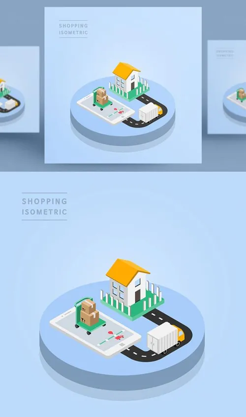 创意时尚彩色购物打折促销商场逛街2.5D场景卡通等距插图矢量设计素材91115