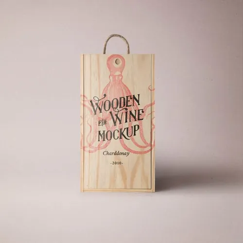 优雅的葡萄酒木箱PSD贴图模板Psd Wine Wood Box Mockup