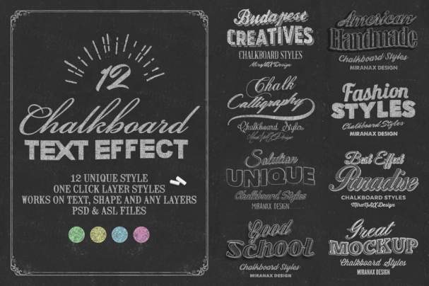 12种逼真的黑板粉笔字PS样式素材 Chalkboard Text Styles