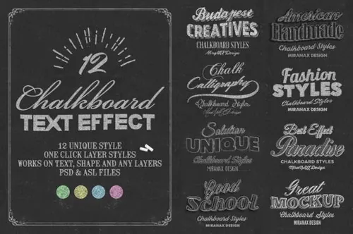 12种逼真的黑板粉笔字PS样式素材 Chalkboard Text Styles