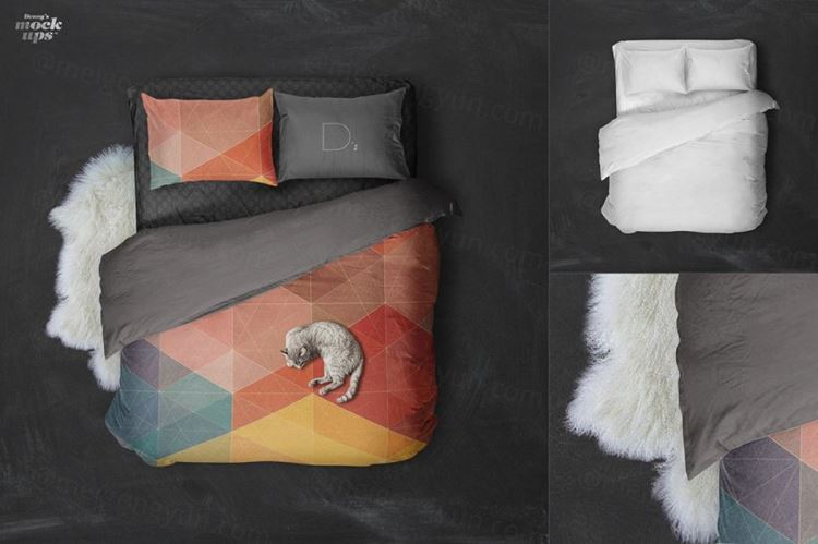 高质量床上用品模型PSD贴图模板Bed Linen Mockup