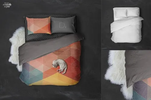 高质量床上用品模型PSD贴图模板Bed Linen Mockup