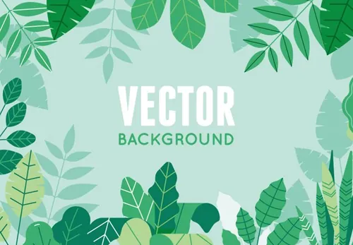 绿色植物树叶流行平面图画线性风格背景矢量设计素材Green plants and leaves