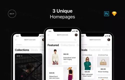 时尚简约的电商APP UI KITS套件sketch+PSD