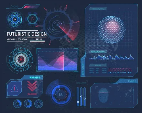 蓝色未来科技信息图形元素指纹扫描调节器全息图矢量设计素材Futuristic interface