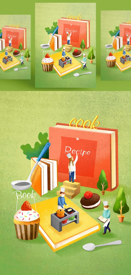 创意卡通手绘书籍阅读2.5D郊游玩耍场景插图背景PSD设计素材91214