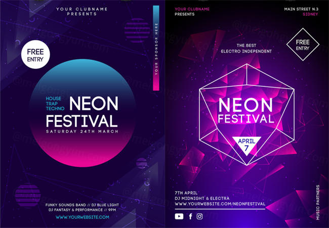 8张概念电音节日矢量海报素材 Awesome Festival Poster Templates (AI , EPS)
