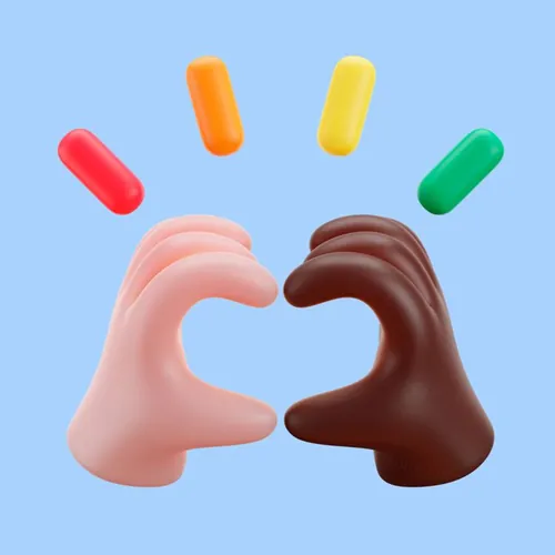 三维渲染不同肤色爱心手势卡通符号3D插画素材