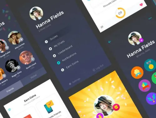 黑白双配色多功能时尚简洁社交聊天工具移动手机应用程序UI工具包Quiz App