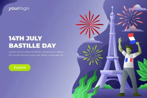 法国国庆日主题网站设计矢量插画 14th July Bastille