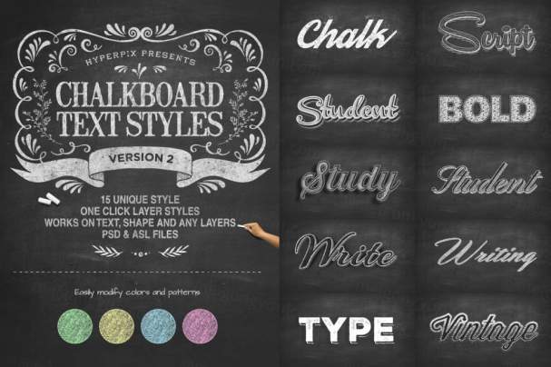 15种现实主义学校黑板粉笔字体PS样式素材 Chalkboard Photoshop Text Effects Vol 2