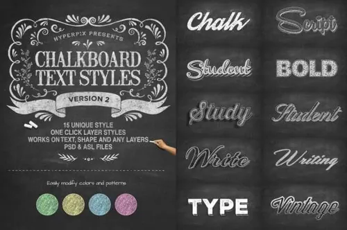 15种现实主义学校黑板粉笔字体PS样式素材 Chalkboard Photoshop Text Effects Vol 2