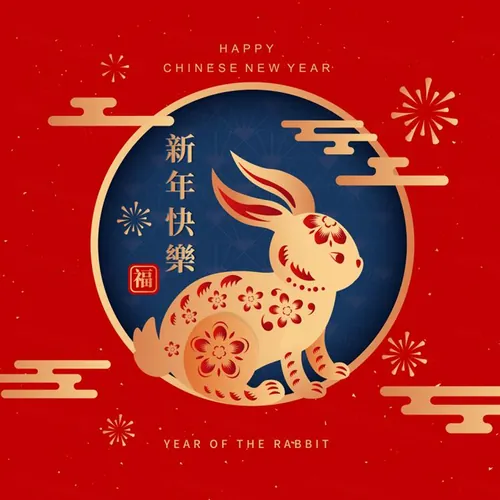 2023年中国新年生肖兔年东方传统节日促销宣传海报招贴EPS