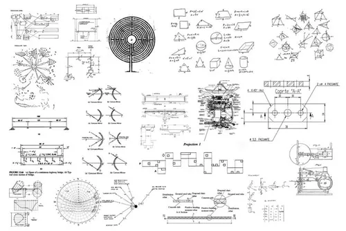 未来派赛博朋克工业制造业天文学地理科研学术手稿PNG高清素材