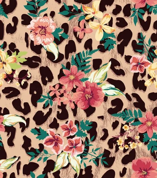 时尚复古无缝混合鲜花豹纹风格图案背景矢量设计素材Seamless flower