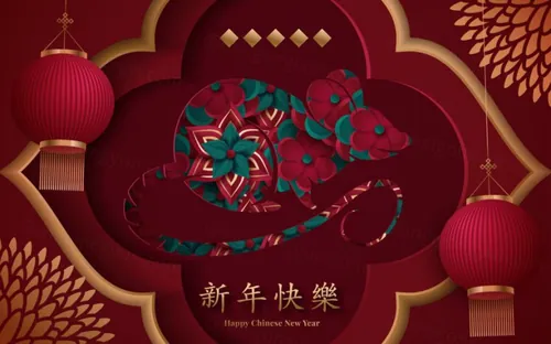 2021年中国剪纸风东方农历牛年新年灯笼装饰节日横幅海报玫红色背景矢量模板素材