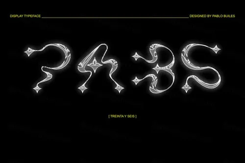 潮流酸性艺术Y2K曲线五角星装饰英文字体 PABS Trei