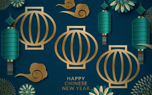 2021年中国剪纸风东方农历牛年新年灯笼装饰节日横幅海报蓝色背景矢量模板素材