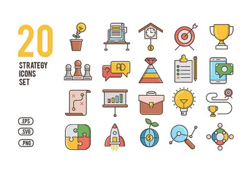 20个战略分析计划矢量图标集Strategy Icons